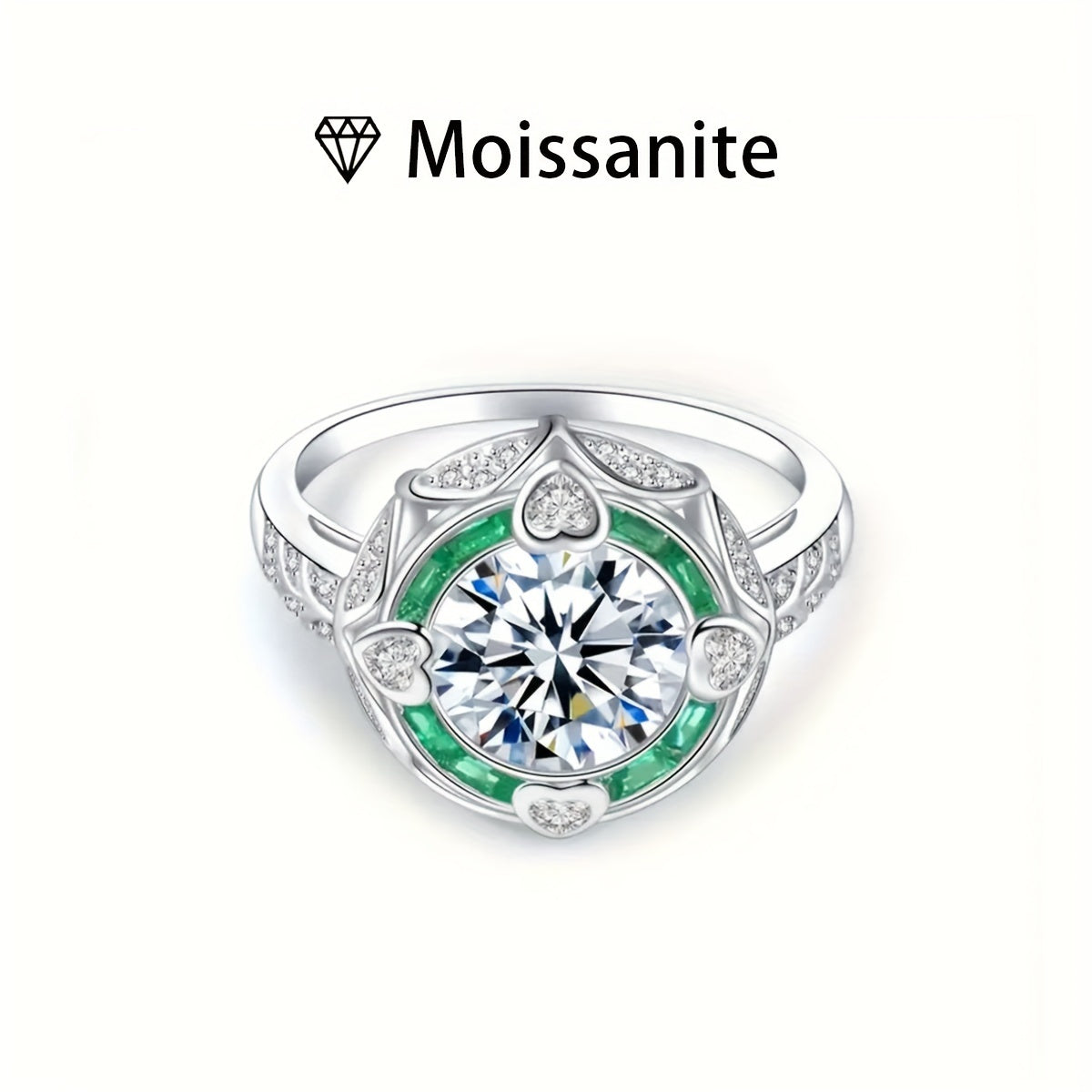 Stunning 2Ct Moissanite Engagement Ring in Elegant Bohemian & Court Style for Women, Crafted in 5.6G of S925 Silver. Features a Round Cut with Beautiful Green Accents, Includes Gift Box - Ideal for Weddings and Valentine's Day.