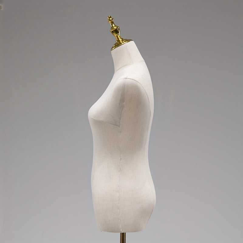 White mannequin with iron base, full body dress form with plastic arms - perfect for clothing display and wedding dress showcase.