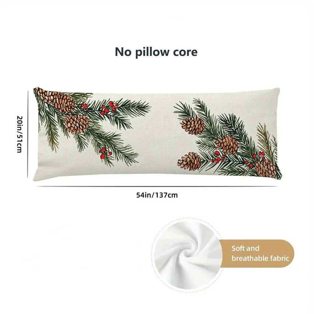 Long Body Pillow Cover made of cozy flannel fabric, measuring 137.16x50.8 cm. Features a zipper closure and is machine washable. Perfect for all-season use, this pillow cover has a casual style with a pine nut design, ideal for adding a touch of love