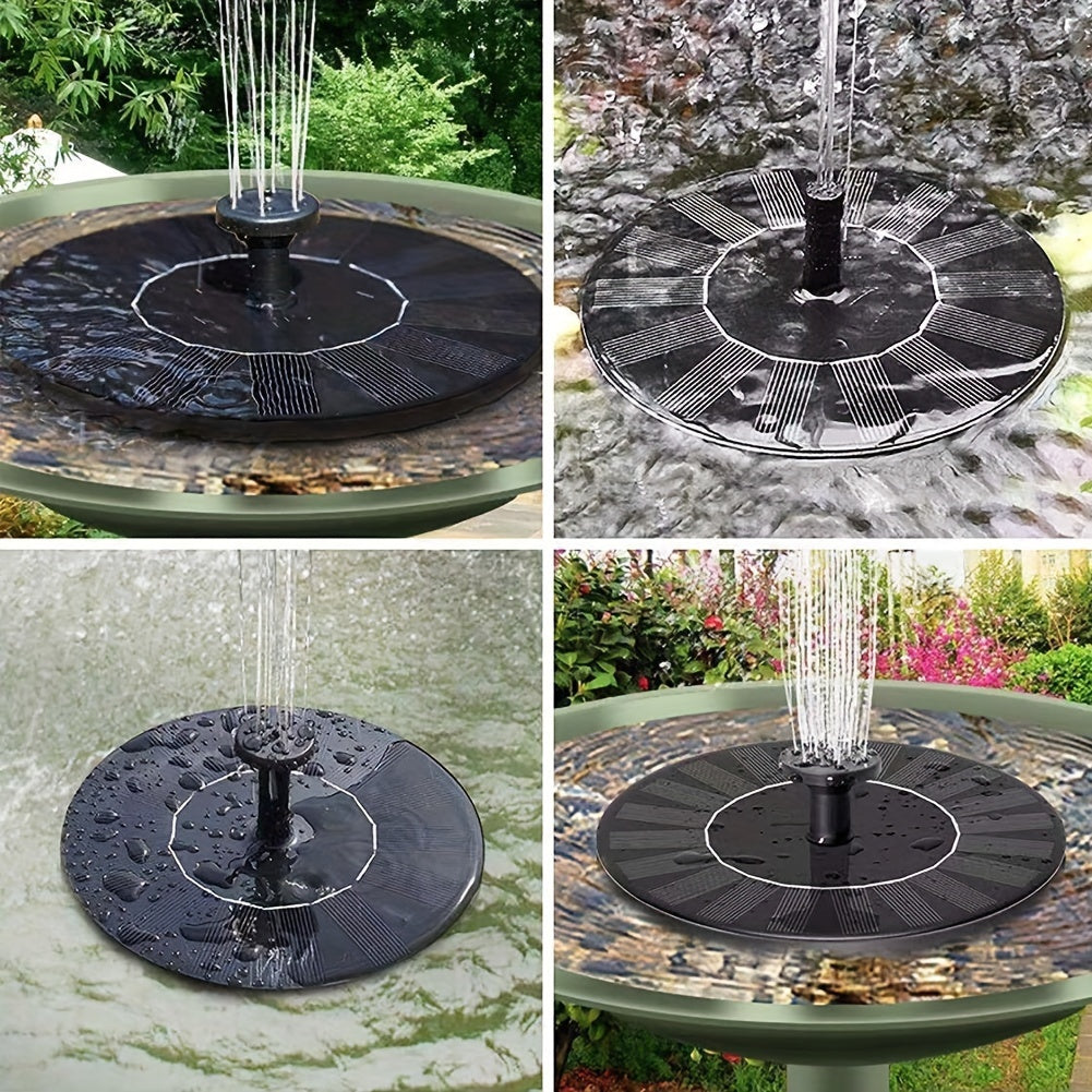 Solar fountain water pump with 6 nozzles for various outdoor decorations such as bird baths, ponds, gardens, and backyard aquariums.