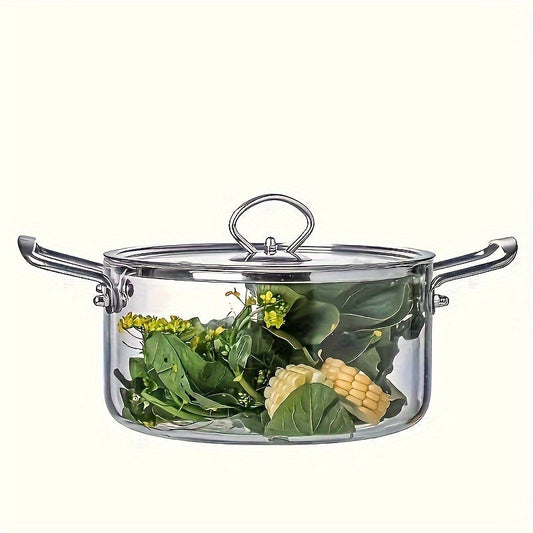 Set of High Borosilicate Glass Cookware including a Transparent Soup Pot and Stew Pot, featuring a Clear Cut Finish, Heat Resistant for Gas Stove Cooking, perfect for creating Nourishing Broths