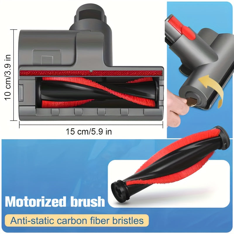 Replacement mini motorized brush tool head for V15, V11, V10, V8, V7 vacuum cleaners. Ideal for cleaning sheets, sofas, and carpets.