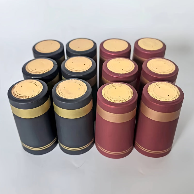 100 PVC heat shrink capsules with tear tab for wine bottles; shrinkable film wrap for straight mouth bottles.