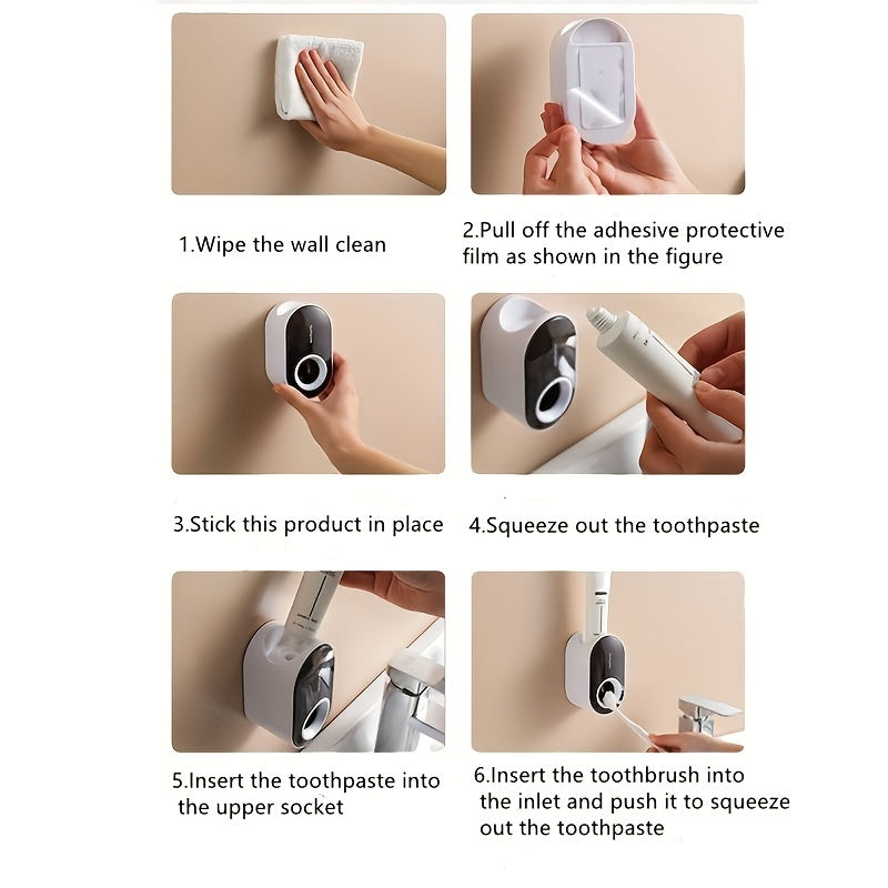 Automatic toothpaste extruder in cartoon dinosaur design, wall-mounted toothpaste holder for bathroom.