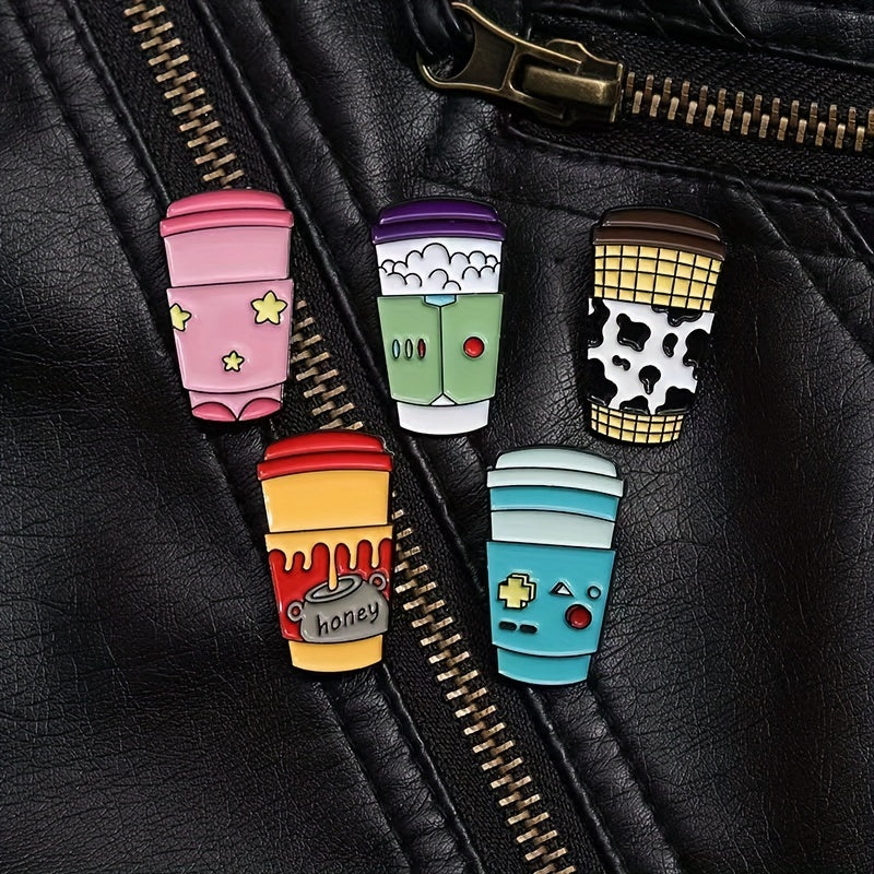 Set of 9 adorable cartoon coffee cup brooches - made of alloy, featuring a fun and simple design to add flair to your clothing accessories