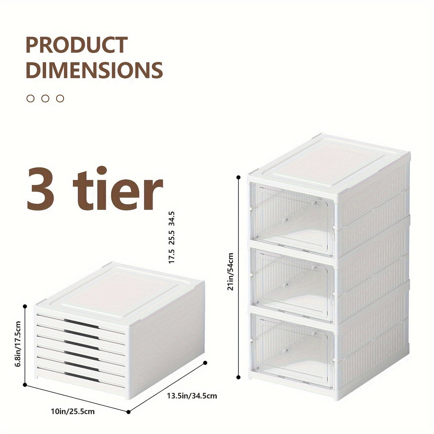 Foldable Shoe Storage Box with 3 Tiers: 26cm Wide, One-Piece Design for Quick and Easy Use, Transparent and Dust-Proof, Perfect for Different Room Styles