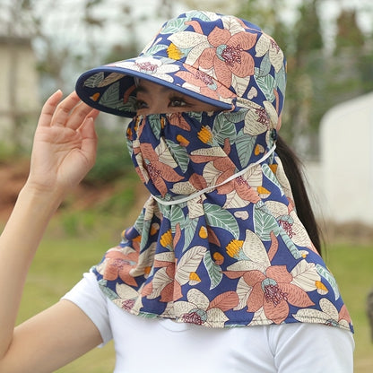 1 Sun Hat with Large Brim Shawl, Face Mask for Sun Protection while Cycling