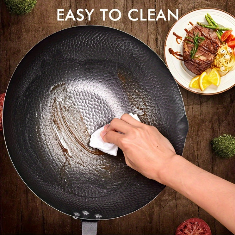 Durable 12-Inch Wok Handcrafted from Hammered Iron, Non-Stick and Uncoated for Versatile Cooking on Electric, Gas, and Halogen Stoves - A Multi-Functional Kitchen Essential