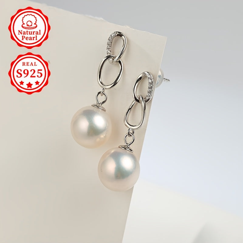 [Elegant Gift Box] [Essential Gift] Stylish Dangling Pearl Earrings for Women, Made with S925 Silver and 10-11mm Round Natural Freshwater Pearls by Cuiwei. [Note: Natural pearls may vary in shape and color, pattern colors and positions are random]