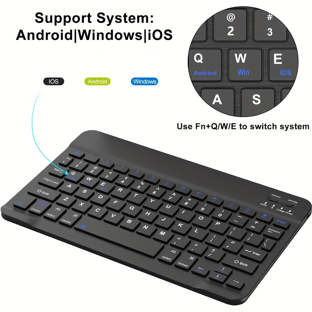 JEPHNY SlimKeys Wireless Keyboard - Ultra-Slim, Rechargeable, Portable Keyboard with Function Keys, USB-C Charging, Compatible with Android, Windows, Samsung Galaxy Tab, iPad Pro/Air/Mini -