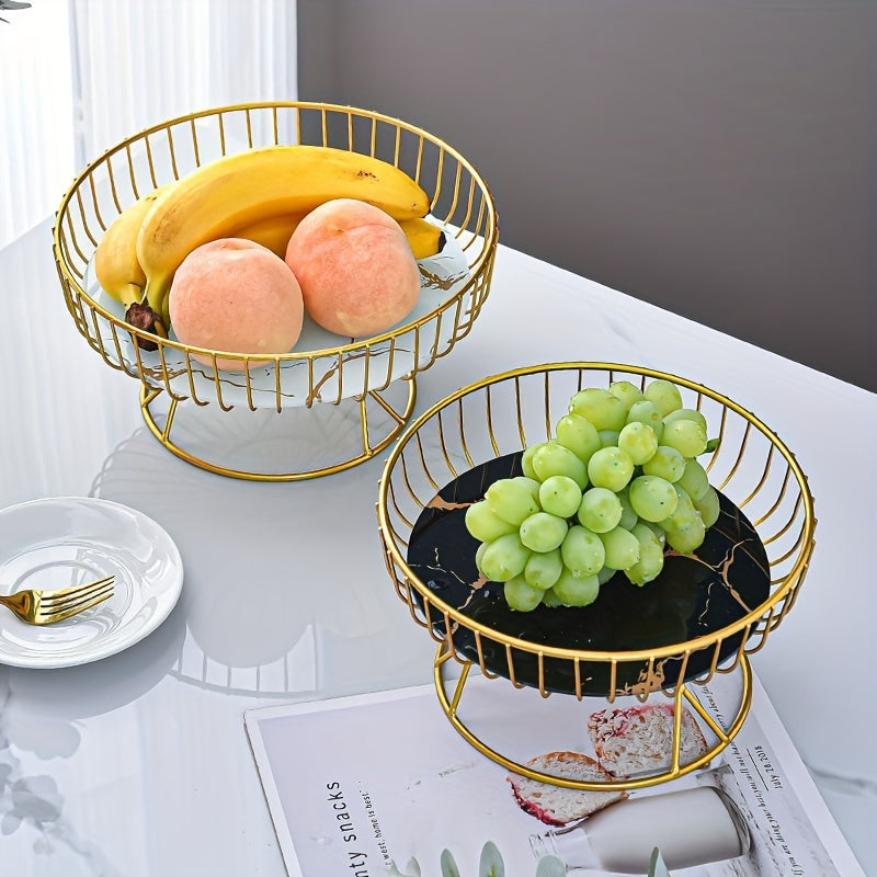 European-style metal fruit basket & ceramic snack tray, no electricity needed. Ideal for displaying afternoon tea treats, candy, and desserts. Perfect for weddings, birthdays, parties, and Thanksgiving decoration.