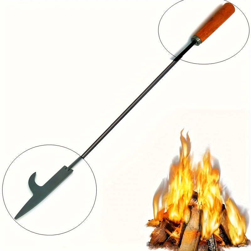 Easily Portable Fire Pit Poker Stick with Swivel Mount, Detachable Campfire Tools, and Wooden Handle for Convenient Use. Durable Fireplace Tongs for Outdoor Camping and Indoor Hearth, Simple to Carry and Assemble.