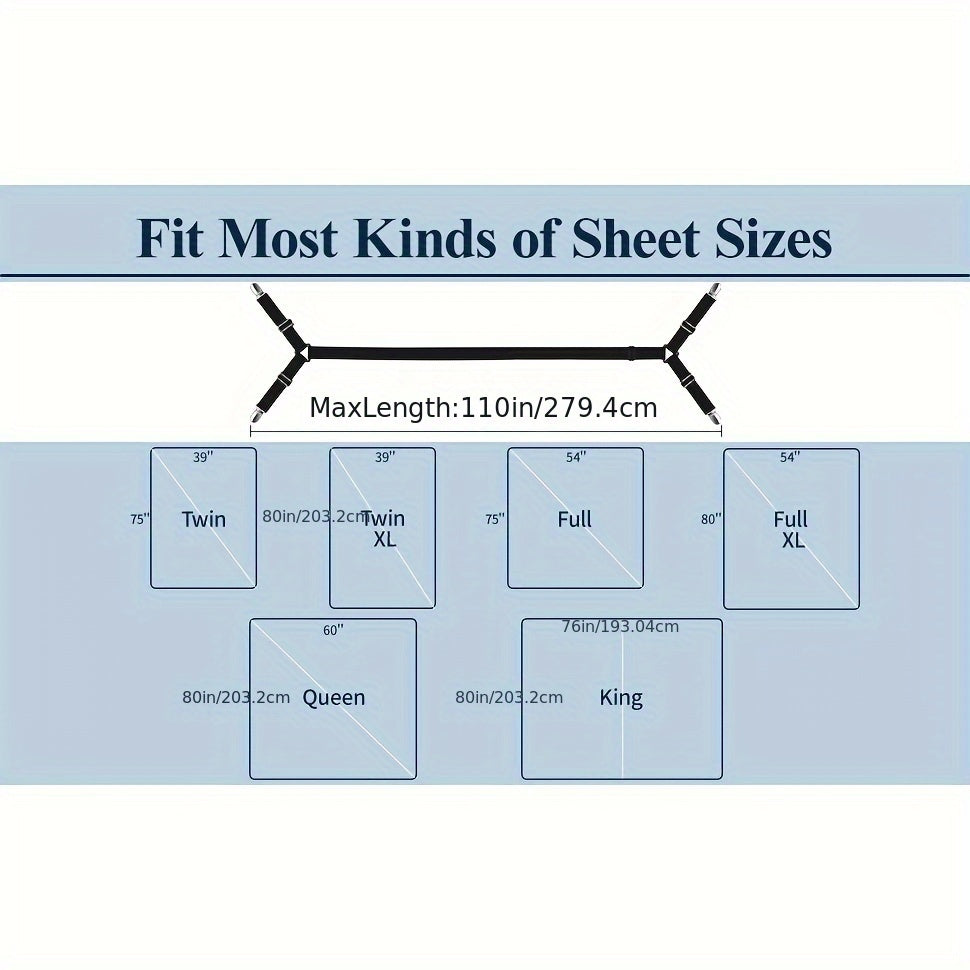 Набор из 2-х ремней для удержания простыней, надежные регулируемые зажимы для простыней с эластичными лентами и угловыми зажимами, удерживают натянутые простыни на месте для постельного белья, матрасов и текстиля.