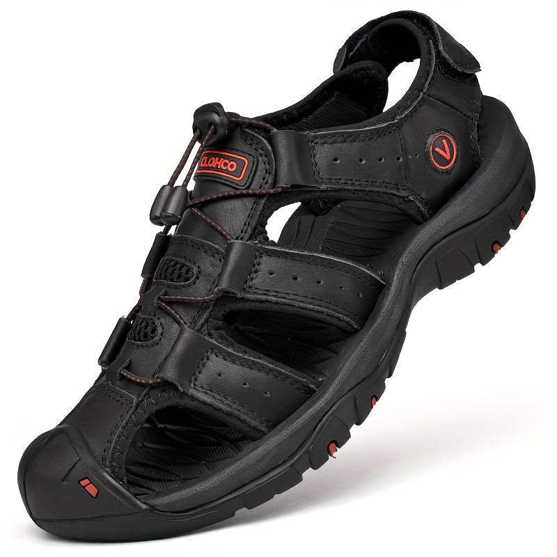 Clohoo Brand Men's Outdoor Casual Sports Sandals made with Cowhide Upper, Rubber Sole, Soft Bottom, and Breathable Comfort.