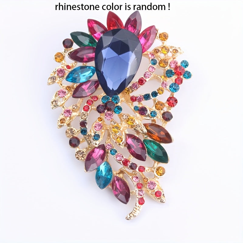 Wholesale women's party spot elegant luxury fashion brooch with large water drop rainbow crystal moon design.