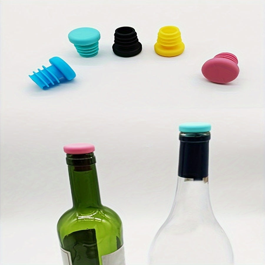 Set of 5 silicone wine stoppers for all occasions, providing a leak-proof seal for wine and oil bottles, extending their shelf life. Ideal for Christmas, Halloween, Easter, Hanukkah, and Thanksgiving celebrations.