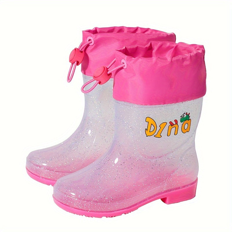 2024 Town Store Treasure: Kids' Outdoor Rain Shoes - Transparent, Letter Printed, PVC Material, Rubber Sole, Fabric Insole, Age Suitable: 14 Years and Below