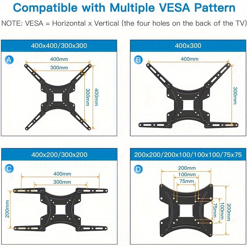 Single Pack Full-Motion TV Wall Mount Bracket with Articulating Arm, Tilt and Extend, for 32-55 Inch LED, LCD, Flat & Curved Screens, Max VESA 400x400mm, Metal Construction, Fixed Mounting, No Wood Required