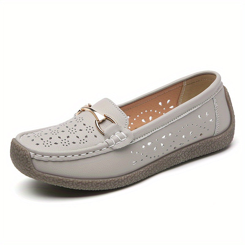 Women's Soft Platform Loafers, Casual Faux Leather Slip-on Flat Shoes for outdoor use.