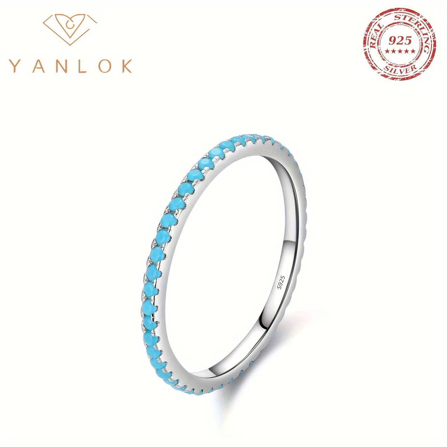 YANLOK S925 Silver Women's Fashion Ring Features Simulated Turquoise - Delicate and Ideal for Gifting or special occasions - Versatile for any time of year