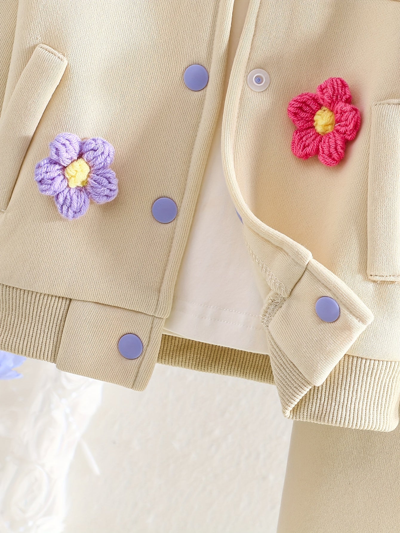 Baby girl's 2-piece colorful flower varsity + casual pants set for outdoor wear in fall and spring.