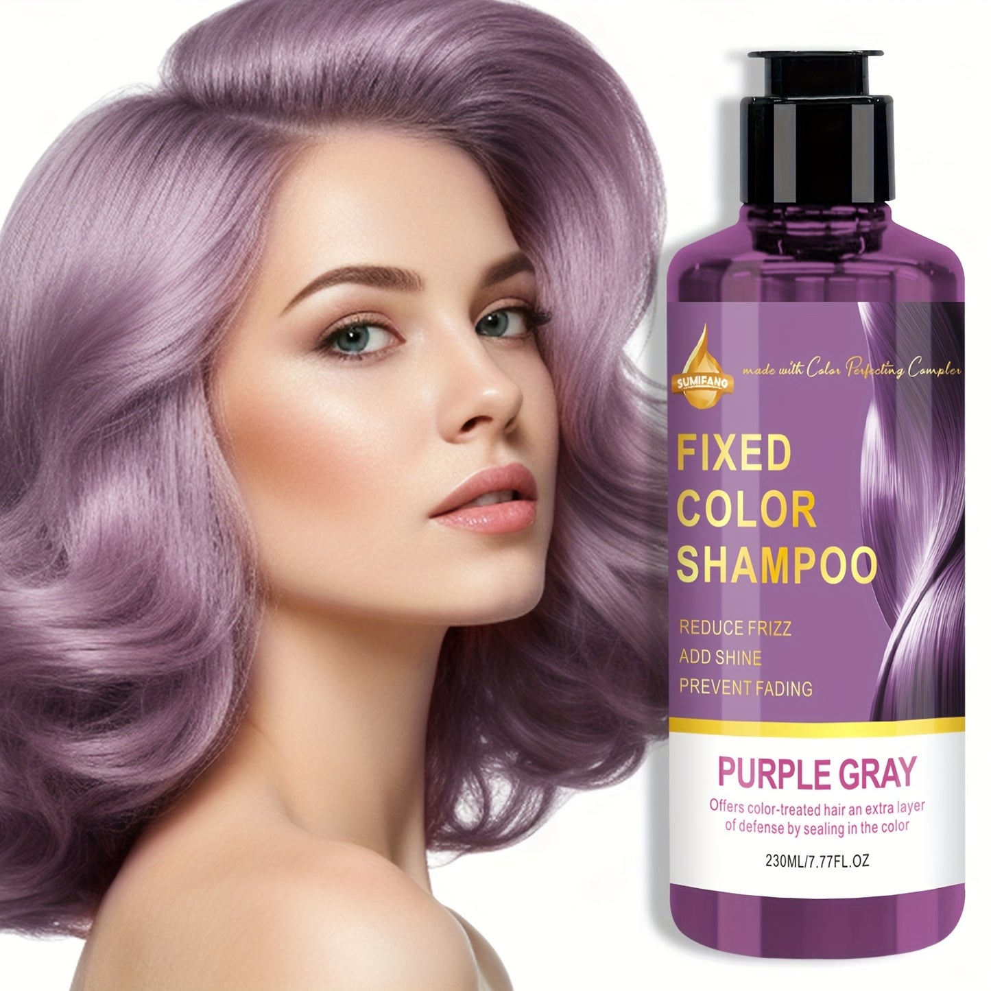 230 ml bottle of purple-gray tinted shampoo suitable for both men and women. Moisturizing coconut oil conditioner ideal for dry hair. Can be used daily for cosmetic purposes.