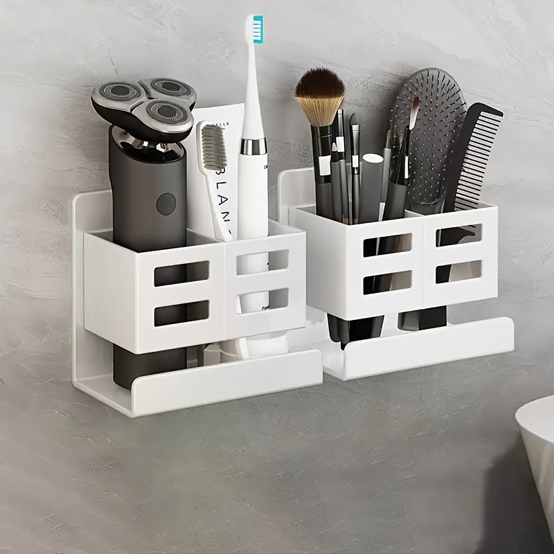 Plastic bathroom shelf organizer for toothbrush, toothpaste, razor, hair dryer. Can be used in kitchen and bathroom. 1PC.