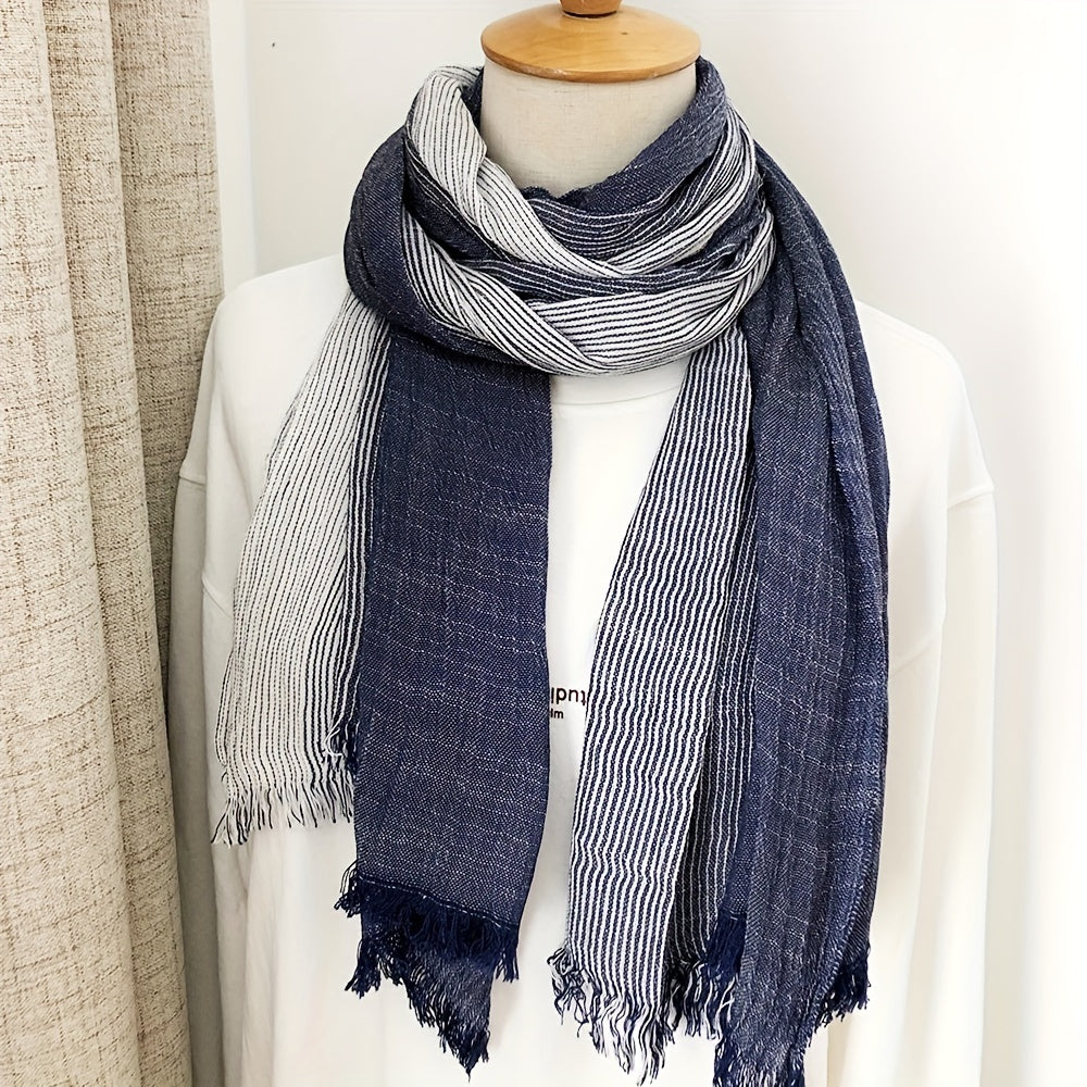 Cotton-Linen Striped Scarf - A Stylish Fashion Accessory for Men and Women During Autumn & Winter