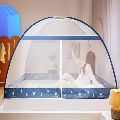 1pc Pop-Up Mongolian Yurt Mosquito Net: Quick setup, 360° all-round protection, large space cartoon tent bed canopy, summer bedroom bedding home fashion decor, dust-proof cover.