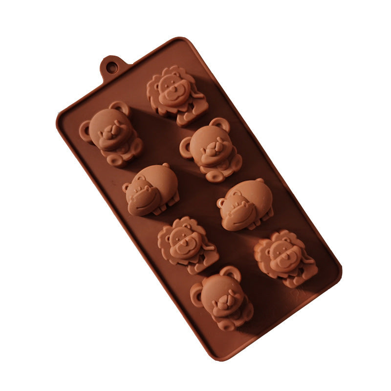 Animal Silicone Mold featuring Hippo, Lion, and Bear shapes for making chocolates, soaps, or cakes. Perfect for DIY baking projects.