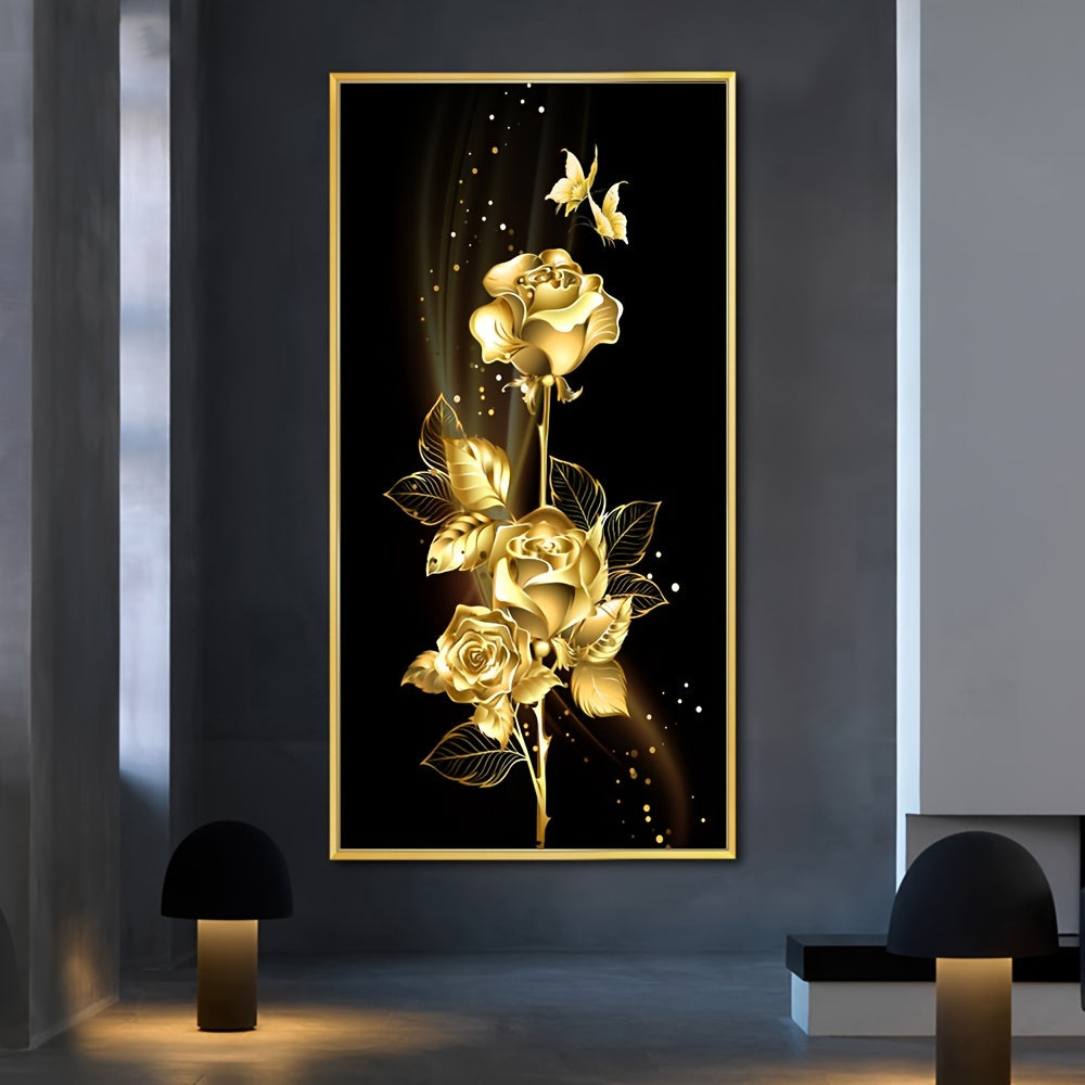 Golden Rose Flower Canvas Print for Modern Wall Decor in Living Room