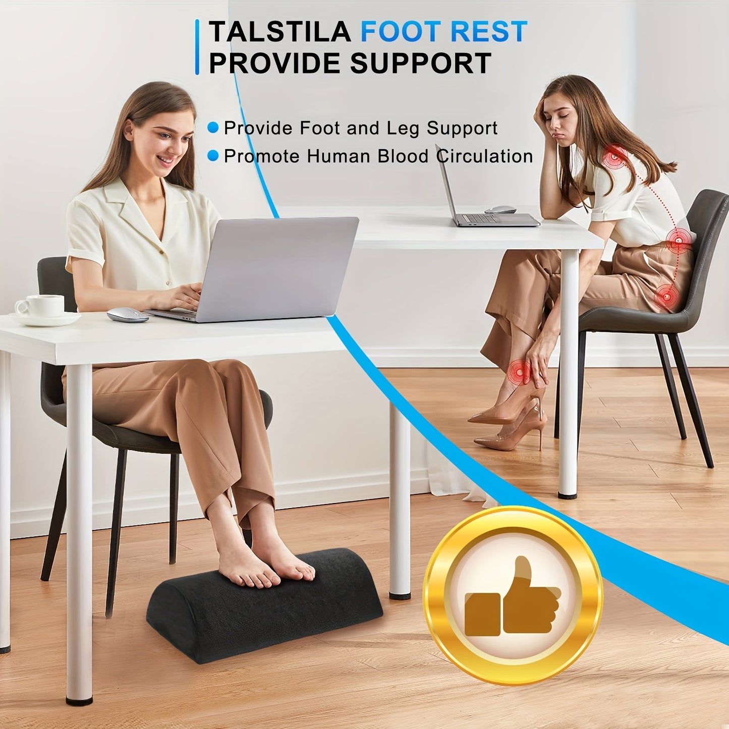 Ergonomic footrest with plush foot pocket and memory foam, ideal for desks and office chairs.