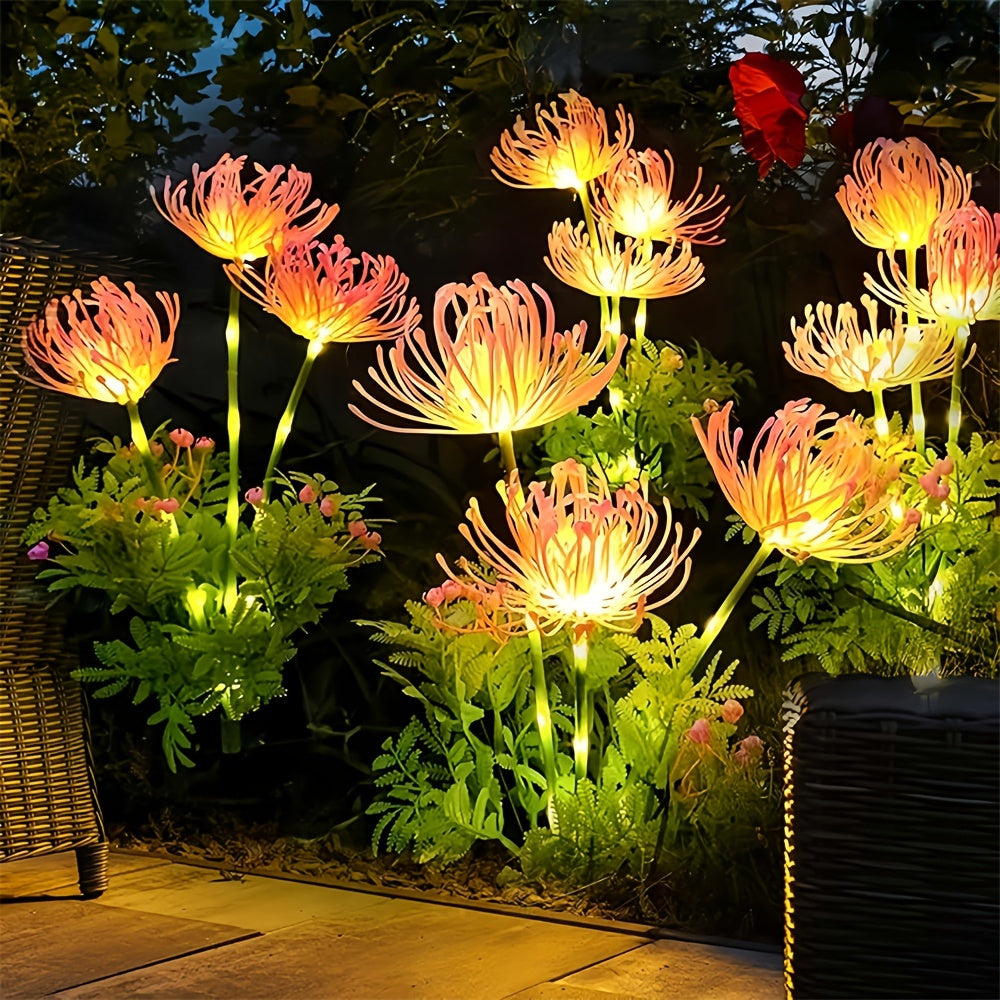 Outdoor decorative LED solar-powered pink lotus flower garden lights for patio, deck, and yard. Weather-resistant and smart lighting with lotus flower design.