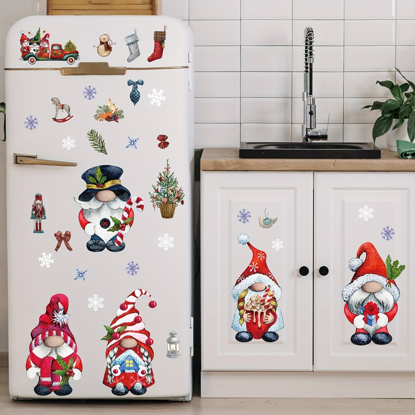 Set of 9 Christmas Gnome Window Clings - Decorate Your Home or Office with Festive Glass Decals for the Holidays, Simple Stick & Peel Application, Perfect for Christmas