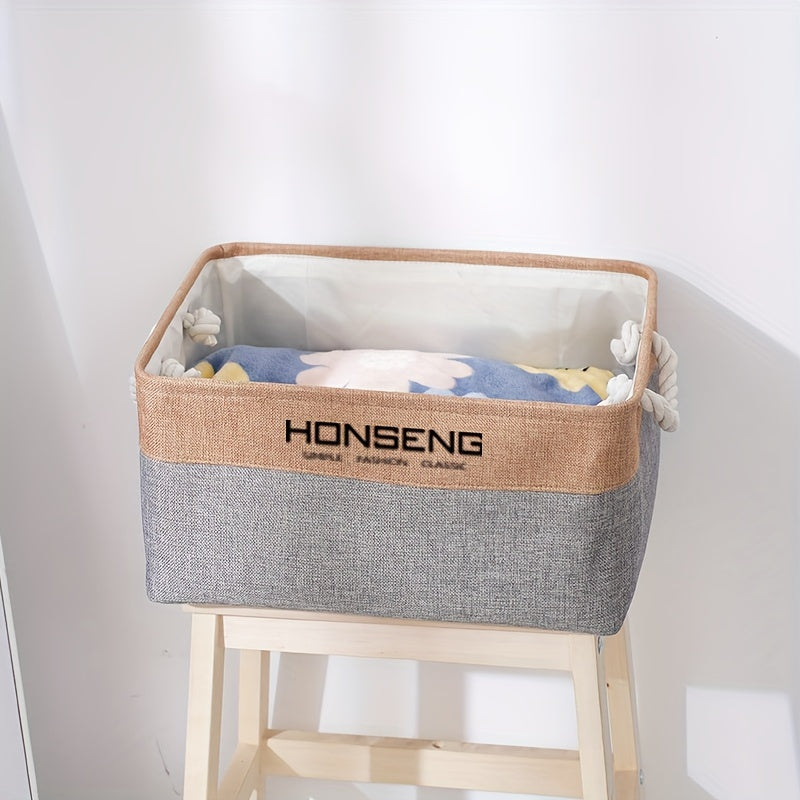 Set of 3 Large Linen Storage Baskets - Stylish Golden Organizers for Clothing, Books, Toys & Supplies - Ideal for Organizing Shelves