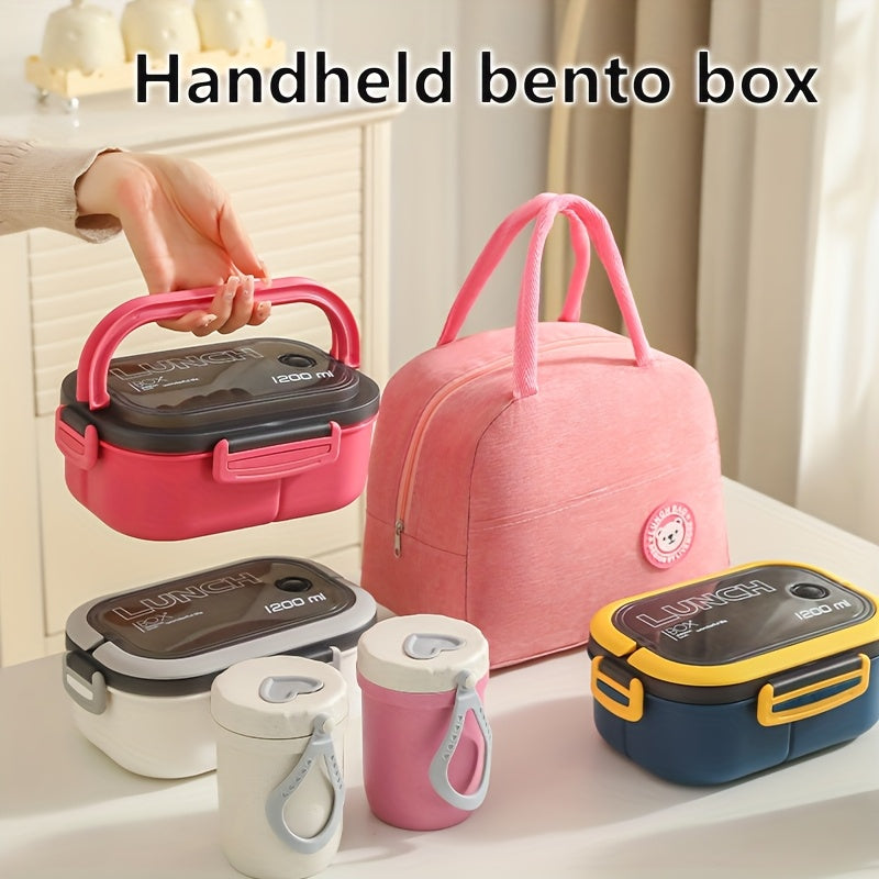 Three-piece set of versatile lunch bags with inner compartments and storage pouches, perfect for school, work, picnics and camping.