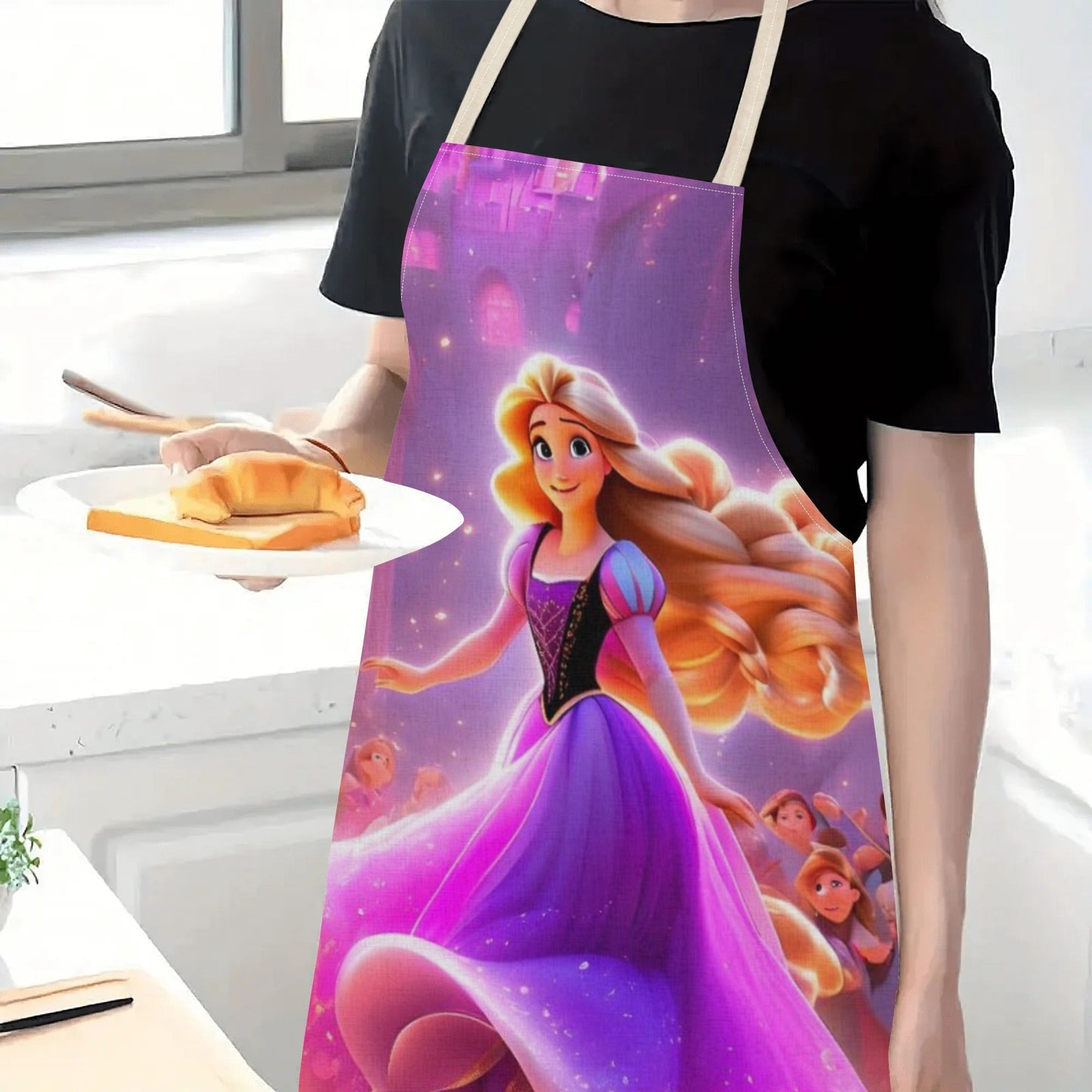 Waterproof apron with vibrant and durable polyester featuring a fairy tale print from the Disney Cinderella cartoon, perfect for kitchens, restaurants, hotels, and home use.