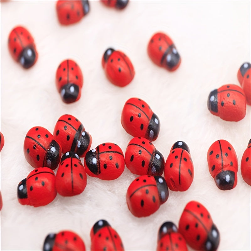 Ladybug charms: 100 pieces of red wooden beetle pendants with a 7-point star design. Perfect for DIY crafts and jewelry making. Includes all necessary parts and accessories.