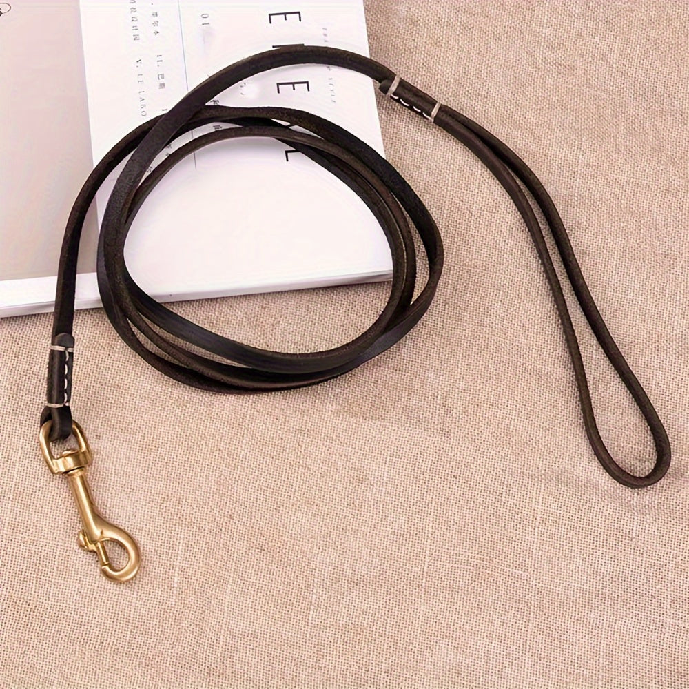 High-quality dog leash for small to medium breeds, featuring a soft and comfortable design with a stylish golden metal handle. Available in black, brown, red, and green color options. Ideal