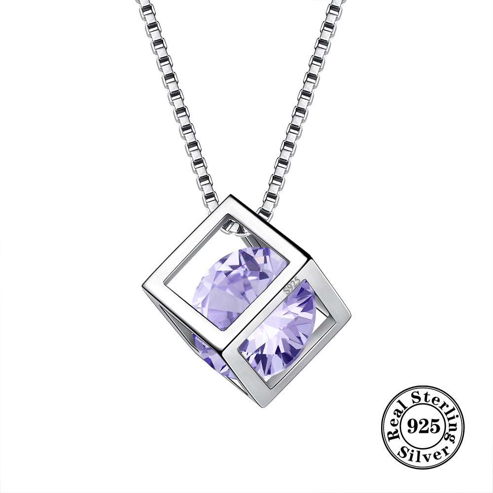 Necklace crafted from 925 Sterling Silver with a 3D Cube Crystal Pendant and Cubic Zirconia accents. Perfect for women, this piece of jewelry exudes elegance and style in a stunning silvery hue.