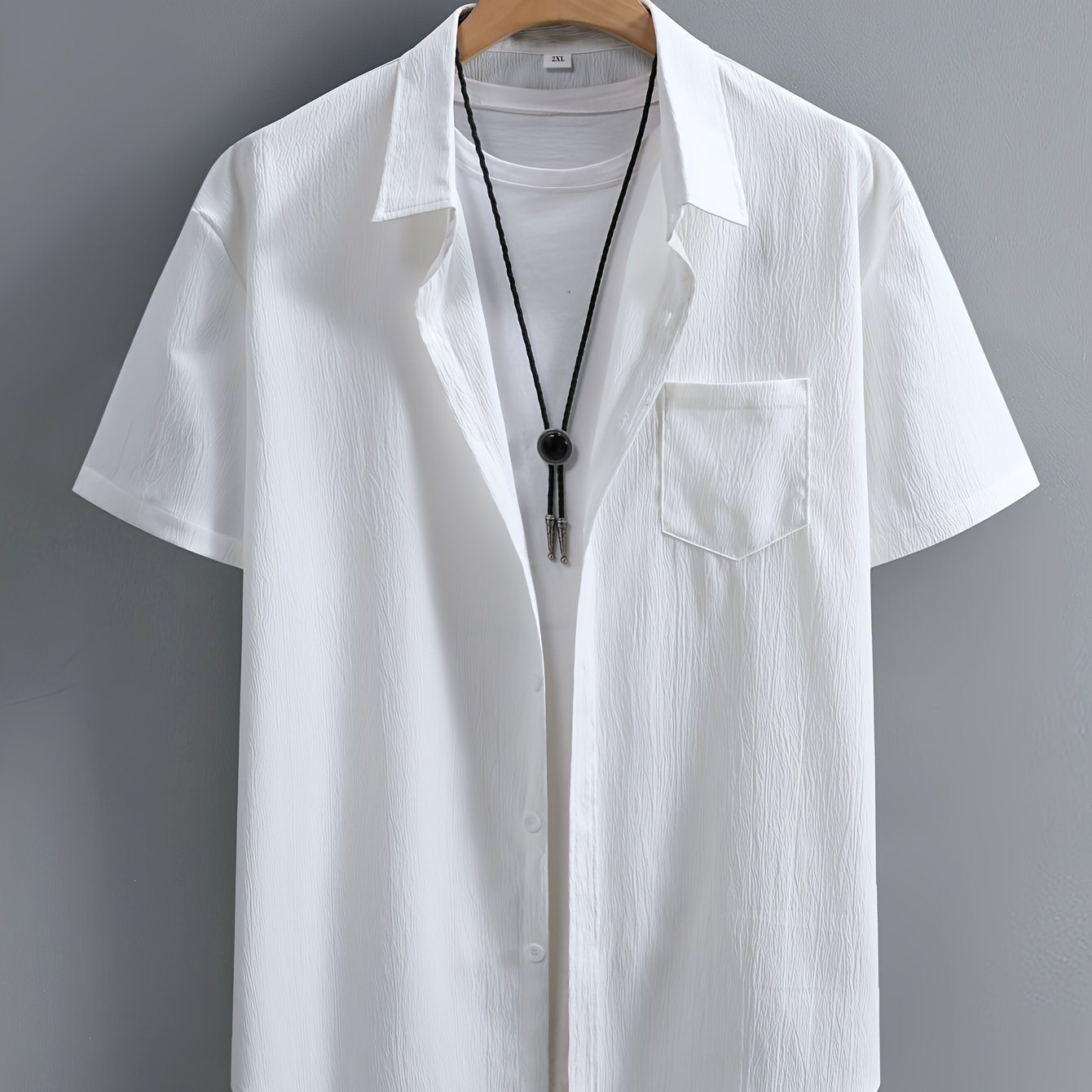 Men's plus size summer shirt, casual style with washed wrinkles effect.