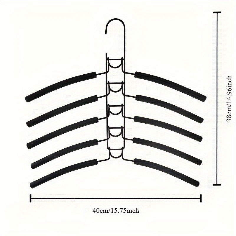 Get organized with this convenient 2-Pack of Multi-Function Magic Hangers! These 5-Tier Lacquered Metal Clothes Hangers feature Non-Slip Foam Tubes to keep your clothes in place. Perfect for saving space in dorms and closets, this foldable wardrobe