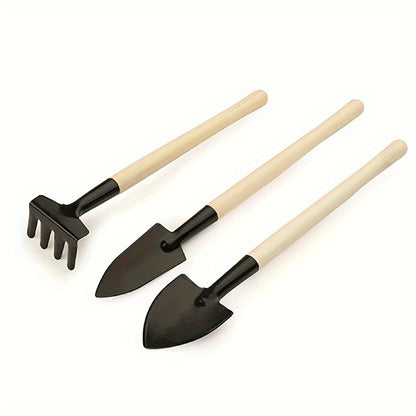 Three-piece set of mini gardening tools: multi-function shovel, harrow shovel, and household plant pine soil shovel.