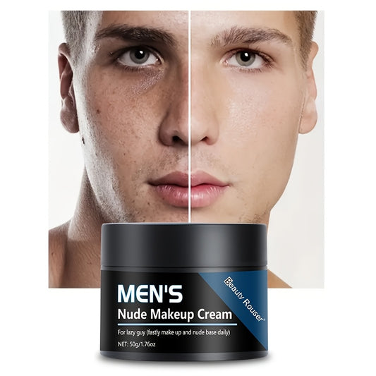 Beauty Rouser Men's Nude Makeup Cream, 50g - Full coverage concealer, oil-control, moisturizing balm with pore-minimizing and skin tone evening benefits. Hypoallergenic and suitable for all