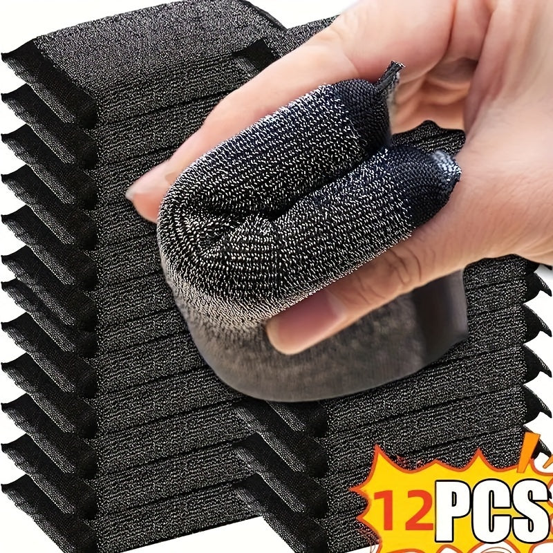 Set of 12 Metal Wire Dishcloths made from Premium Stainless Steel for Kitchen and Bathroom Cleaning. Durable Scouring Pads, Non-Scratch, Contemporary Style, Ideal for Windshield Cleaning and Dishwashing