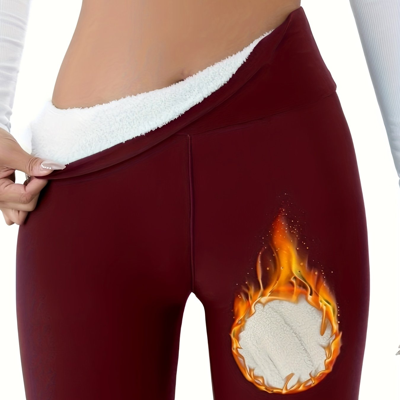 Winter thermal pants with fleece liner, high waist elastic tights for women's comfort in lingerie and sleepwear.