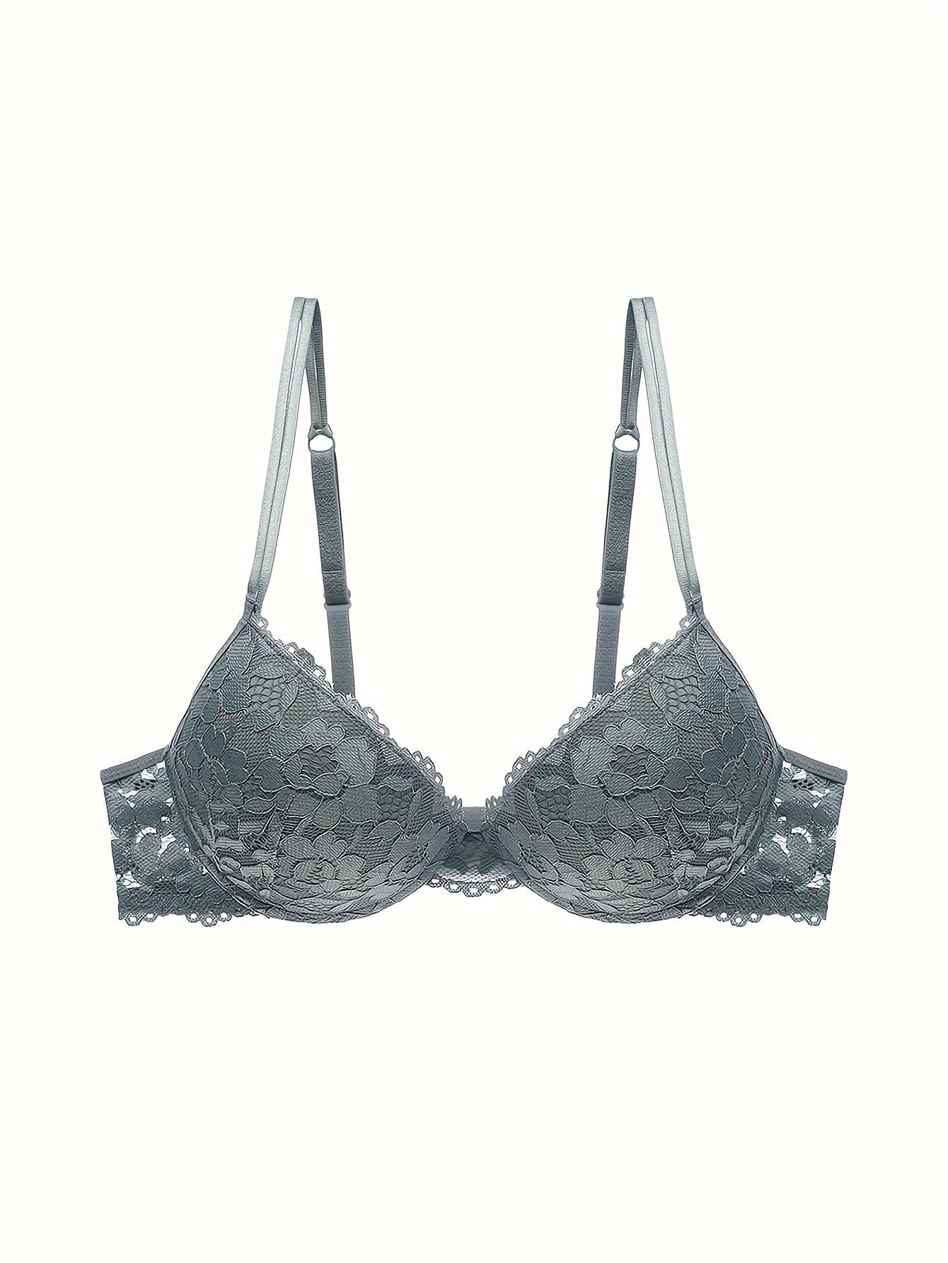 2 Simple Solid Floral Lace Push-Up Bras, Women's Breathable Lingerie.