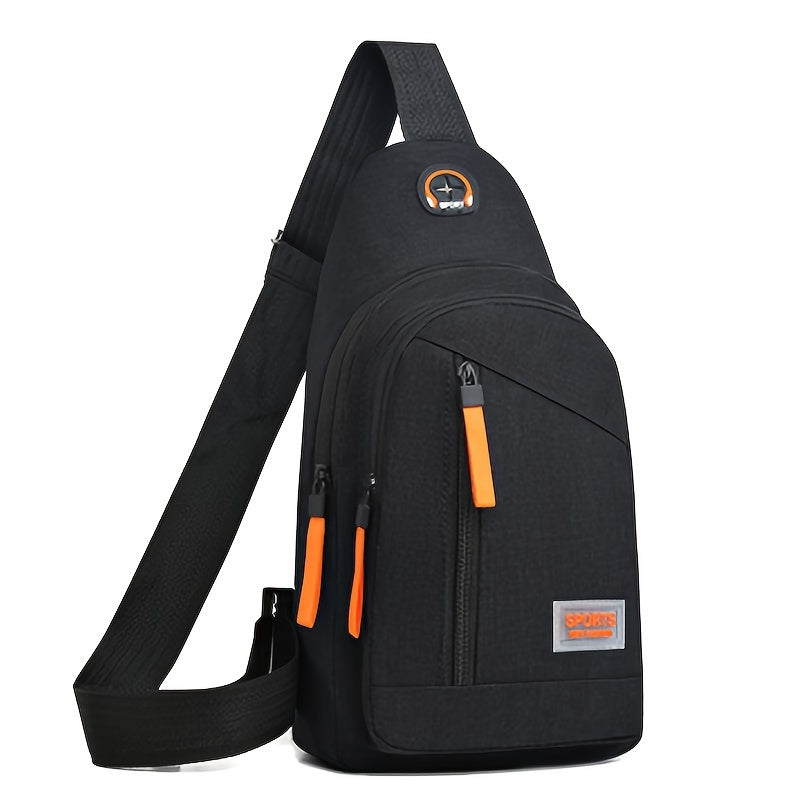 Men's slant shoulder bag with multiple zippered layers for sports and travel.