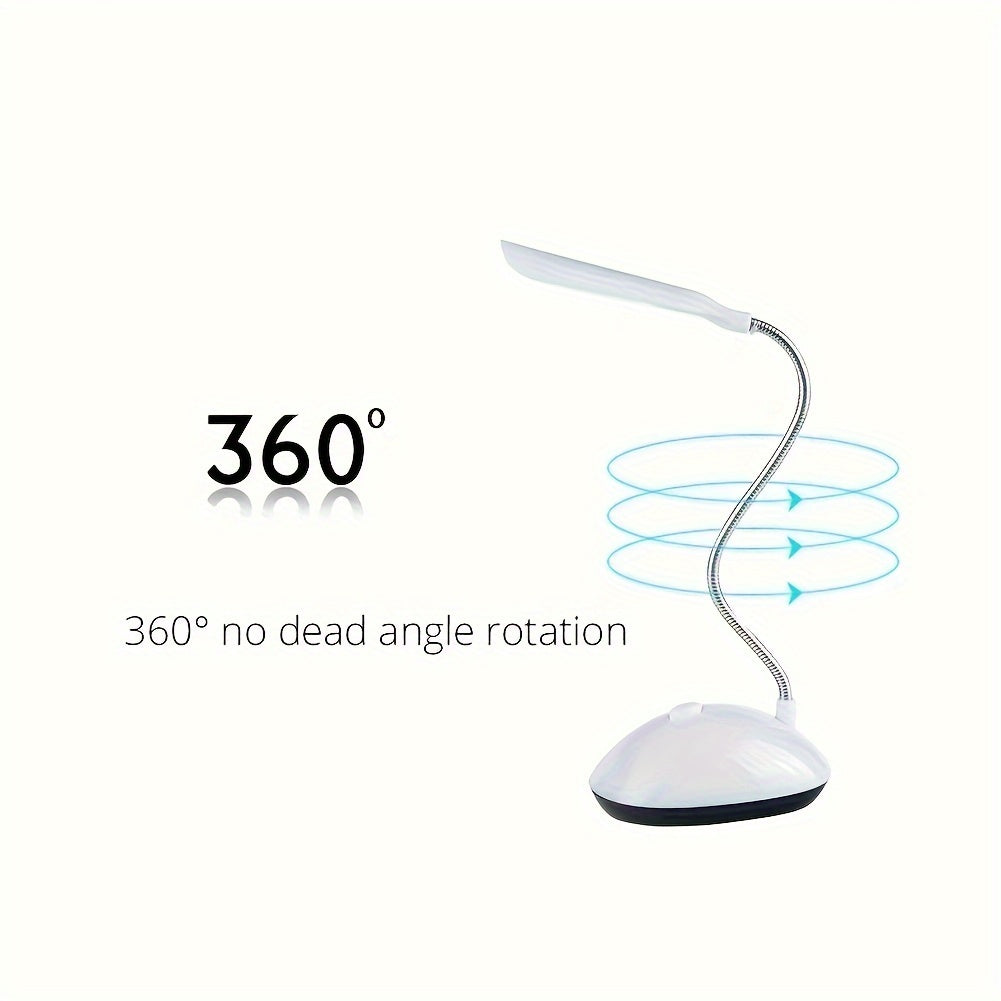 Kinpho Portable LED Desk Lamp is a foldable, eye-friendly mini table light with adjustable angle. It is battery operated (batteries not included) and ideal for students. Available in white