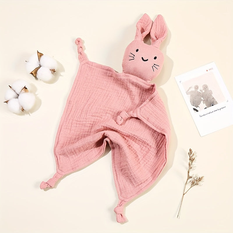 Muslin Blanket for Kids with Bunny Ear Teether - 29.97cm Square, Machine Washable, Solid Color Animal Companion made from Soft Gauze